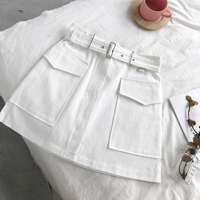 Fusta casual de dama cu buzunare in verde, alb si negru