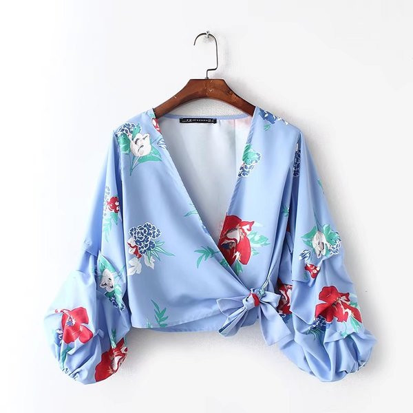 Cămașă de damă cu mâneci lungi strânse și cravate în talie