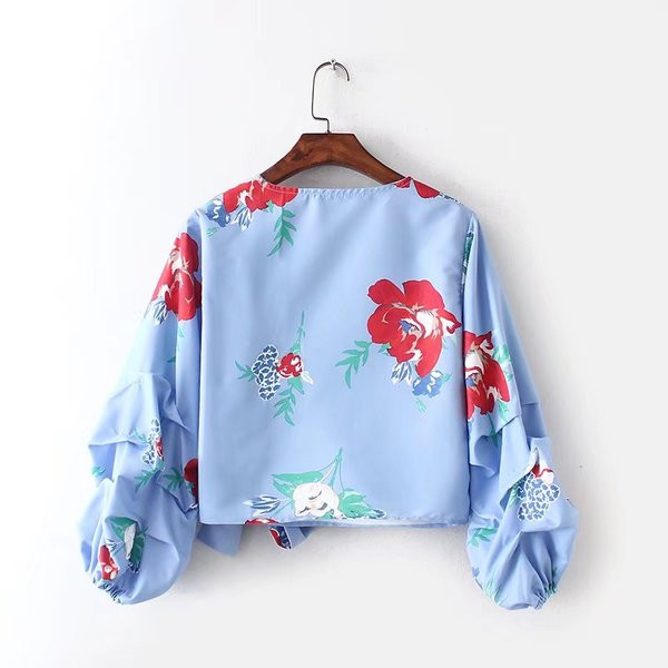 Cămașă de damă cu mâneci lungi strânse și cravate în talie