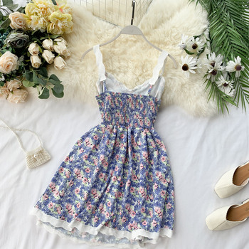 Alkalmi női ruha virágos motívummal, vékony pántokkal