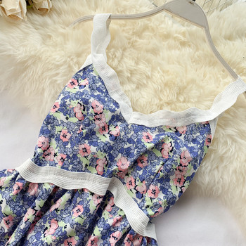 Alkalmi női ruha virágos motívummal, vékony pántokkal