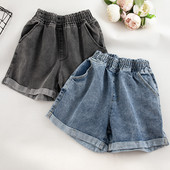 Pantaloni scurți din denim model uni în negru și albastru