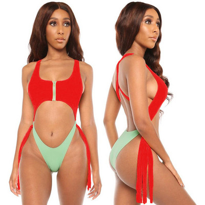 Costum de baie complet cu decupaje și element cu fermoar