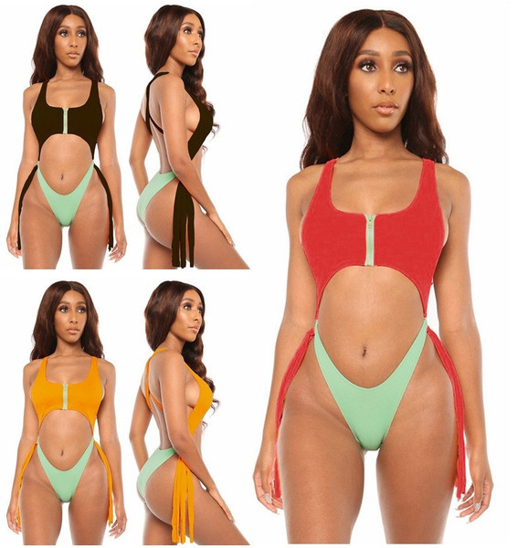 Costum de baie complet cu decupaje și element cu fermoar