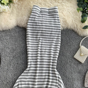 Stílusos női csíkos szoknya magas derékkal