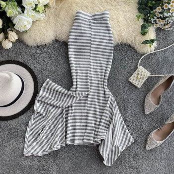 Stílusos női csíkos szoknya magas derékkal