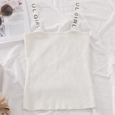 Maieu casual de damă, cu bretele subțiri, în alb și negru