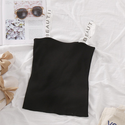 Maieu casual de damă, cu bretele subțiri, în alb și negru