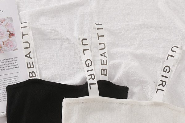 Maieu casual de damă, cu bretele subțiri, în alb și negru