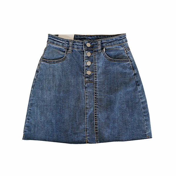 Fusta de dama din denim cu nasturi in albastru si negru