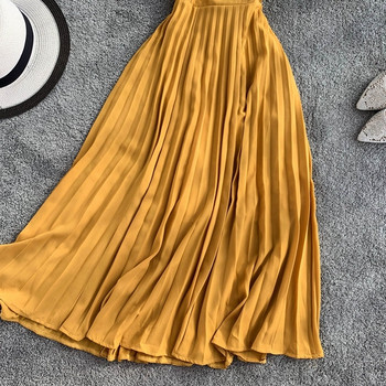 Rochie moderna de dama in galben cu bretele subtiri