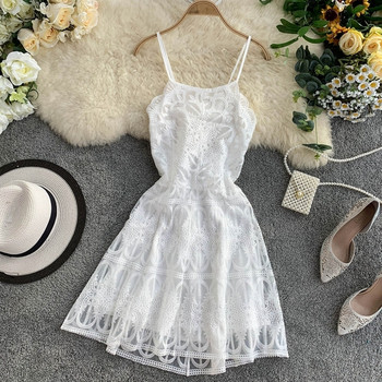 Rochie de dama din dantela cu bretele in culoarea alba