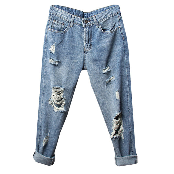 Blugi moderni de dama cu motive rupte in albastru