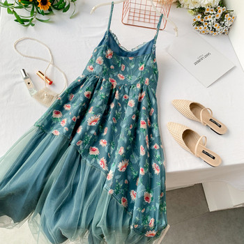 Rochie moderna de dama cu bretele subtiri si motive florale