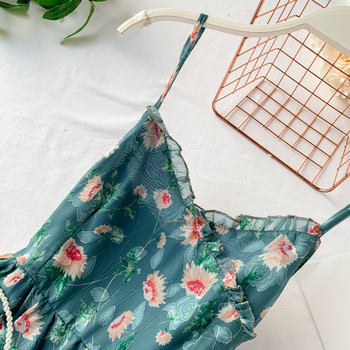 Rochie moderna de dama cu bretele subtiri si motive florale