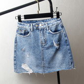 Fusta casual de dama din denim cu motive rupte in albastru