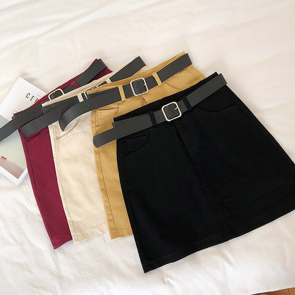 Fusta casual dama cu talie inalta si curea in patru culori