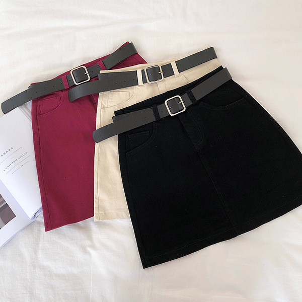 Fusta casual dama cu talie inalta si curea in patru culori