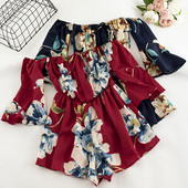 Salopetă de damă modernă cu mâneci căzute și motive florale în mai multe culori