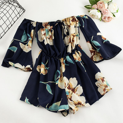 Salopetă de damă modernă cu mâneci căzute și motive florale în mai multe culori