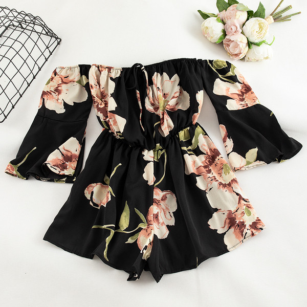 Salopetă de damă modernă cu mâneci căzute și motive florale în mai multe culori