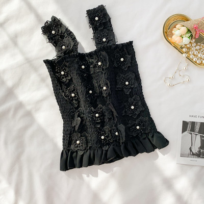 Női felső 3D-s virágokkal, fehér és fekete színben