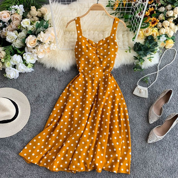 Rochie de dama moderna cu buline de culoare galbena