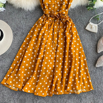 Rochie de dama moderna cu buline de culoare galbena