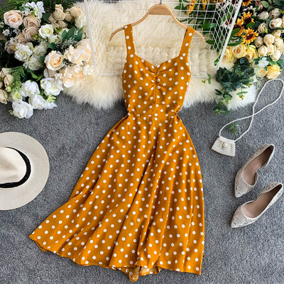 Rochie de dama moderna cu buline de culoare galbena