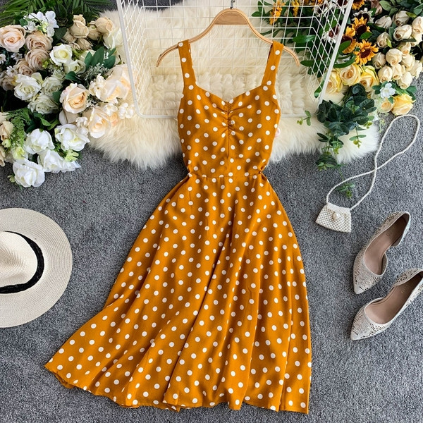 Rochie de dama moderna cu buline de culoare galbena