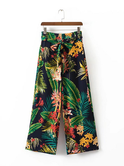 Pantaloni largi de dama cu model floral