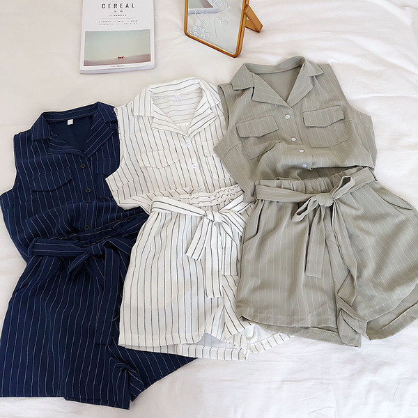 Női modern csíkos kétrészes szett három színben