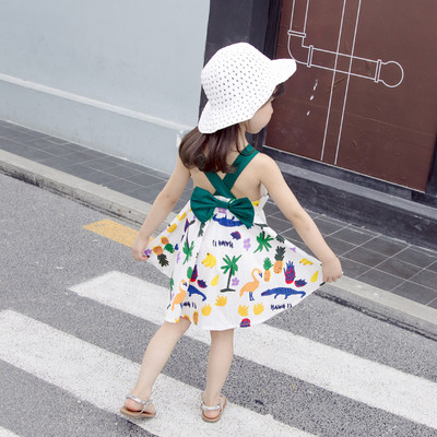 Rochie moderna pentru copii in doua culori cu panglica si bretele