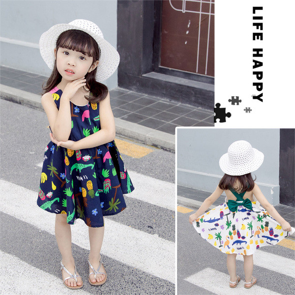 Rochie moderna pentru copii in doua culori cu panglica si bretele