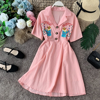 Modern női ruha hímzéssel, rövid ujjú több színben