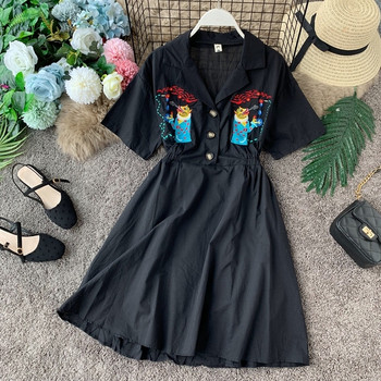 Modern női ruha hímzéssel, rövid ujjú több színben