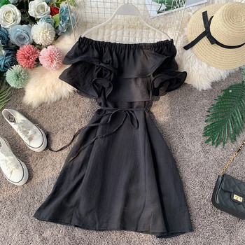 Modern női ruha nyakkendővel, csupasz vállú, többféle színben