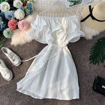 Modern női ruha nyakkendővel, csupasz vállú, többféle színben