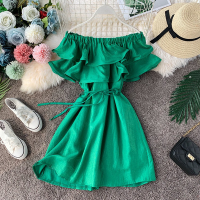 Modern női ruha nyakkendővel, csupasz vállú, többféle színben