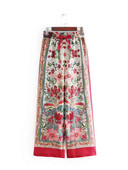 Pantaloni largi de dama roz cu model floral