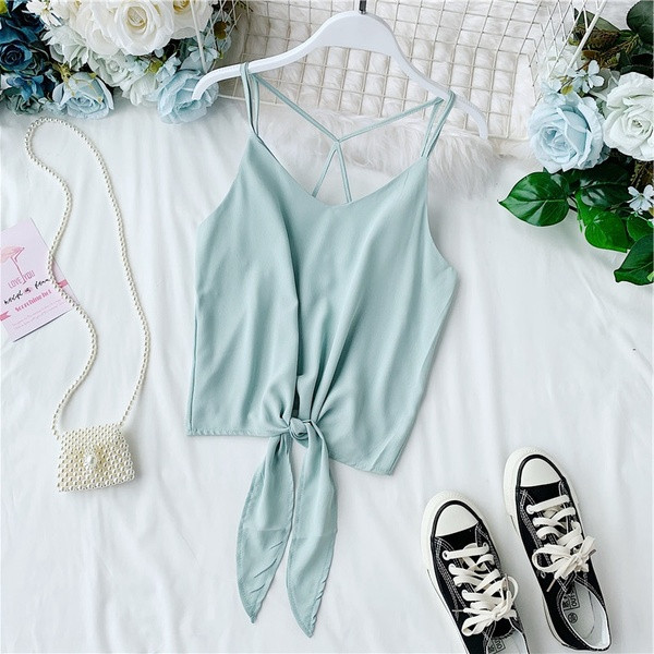 Maieu modern de dama cu bretele subtiri si cravata in mai multe culori