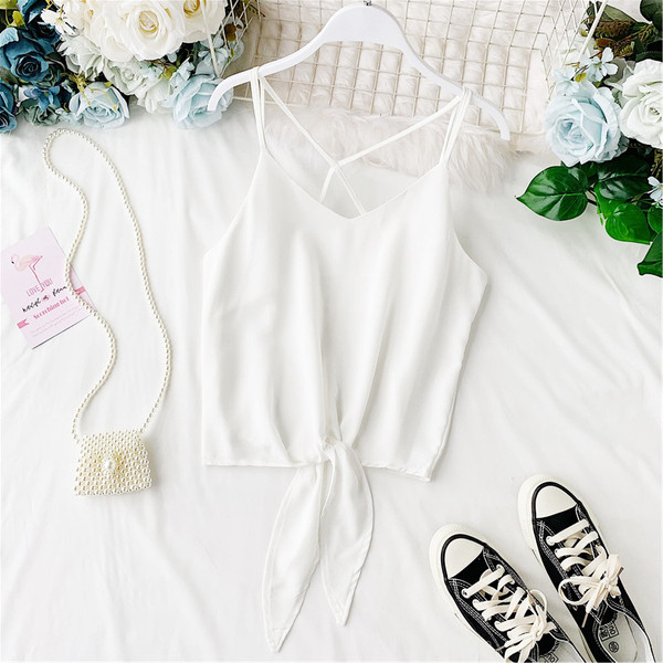 Maieu modern de dama cu bretele subtiri si cravata in mai multe culori