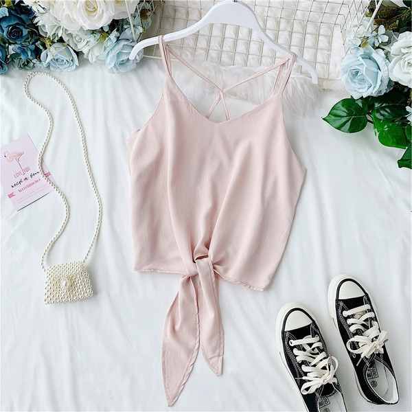 Maieu modern de dama cu bretele subtiri si cravata in mai multe culori