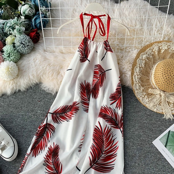 Modern női hosszú ruha hasítékkal, vékony pántokkal