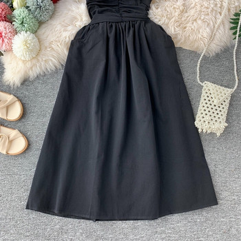 Модерна дамска рокля без презрамки в три цвята с джоб