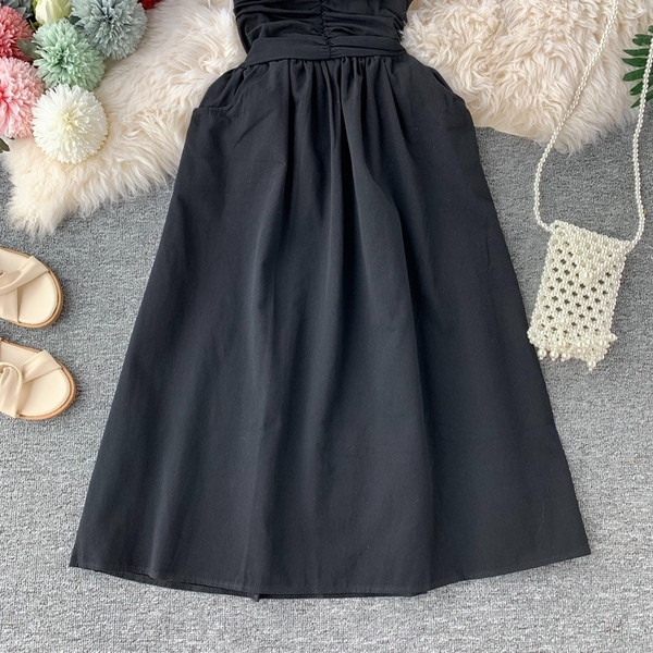 Модерна дамска рокля без презрамки в три цвята с джоб