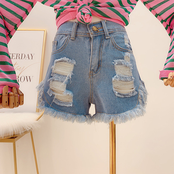 Pantaloni scurți casual dama cu motive rupte in mai multe culori