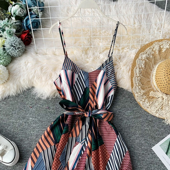 Rochie moderna de dama lunga cu panglica si bretele subtiri