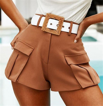 Modern női rövidnadrág magas derékkal és zsebbel