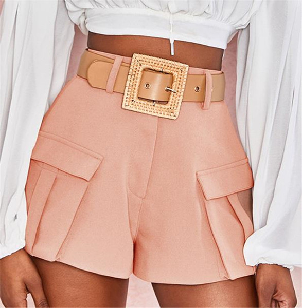 Modern női rövidnadrág magas derékkal és zsebbel